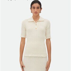 Bottega Veneta Large 100% Lana Wool Cream Ribbed Polo Top Shirt NWOTs $1600